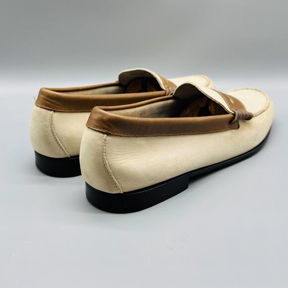 GH Bass Weejuns Shoes Mens 13 Ivory Brown Leather Penny Loafers Moc Toe Slip On - Picture 8 of 12